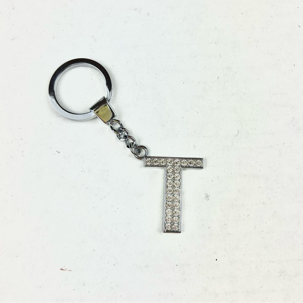 "T" Rhinestone Silver Keychain NWOT